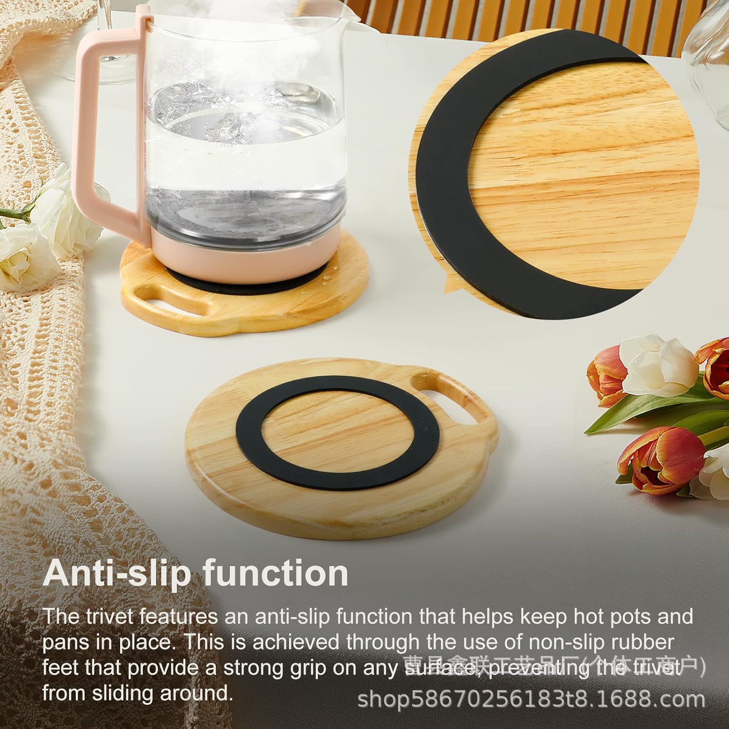 Wooden bamboo placemats for kitchen use, suitable for hot pots and kettles, can be hung on the wall, non-slip, heat-resistant, and scald-proof, ideal for dining tables and pots
