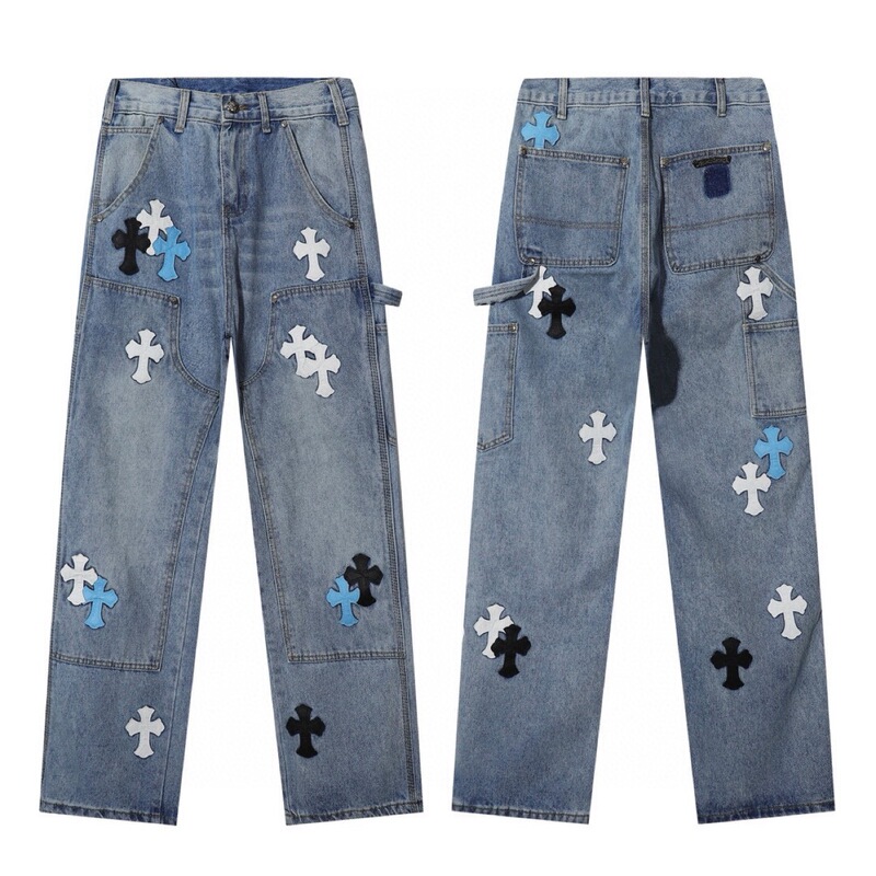 Crowe Autumn and Winter Tricolor Cross Leather Denim Tooling Logging Boys' Soft Jeans SJF