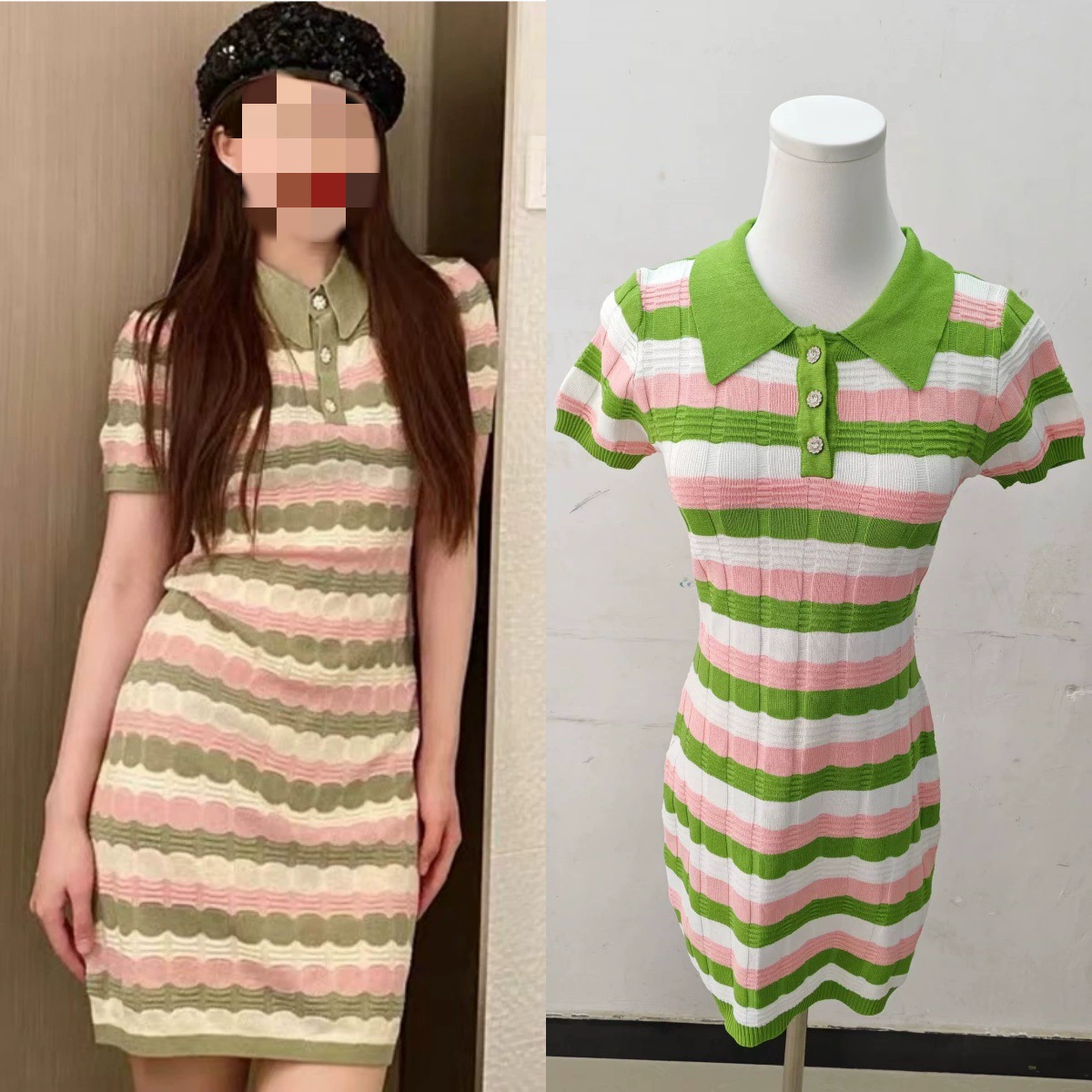 Zhao Ruth с воротником-поло и короткими рукавами, трикотажное платье в цветную полоску, женская летняя Новинка