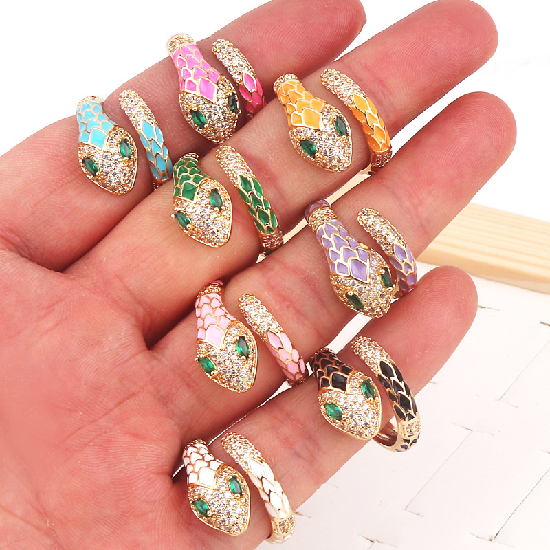 Fashion Snake Copper Open Ring Plating Zircon Copper Rings
