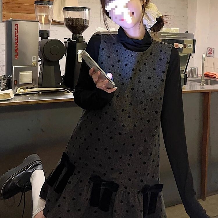 Early Base Layer Dress Suspender Skirt Suit Two-Piece Autumn Sleeveless Shirt Slim Long-Sleeved Warm