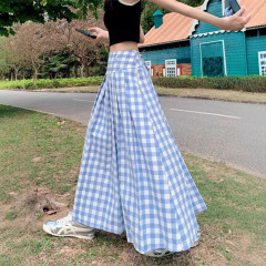 学院の美しい青い白い腰がやせている格子の長いスカート2025年の春の大きいサイズの太っているMMaの字のスカートの百合の半身のスカート
