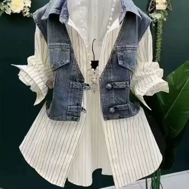 Конструктор поддельные две джинсовые рубашки женская ранняя весна 2025