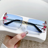 Rectangular small sunglasses suitable for photo sessions, European style, gradient