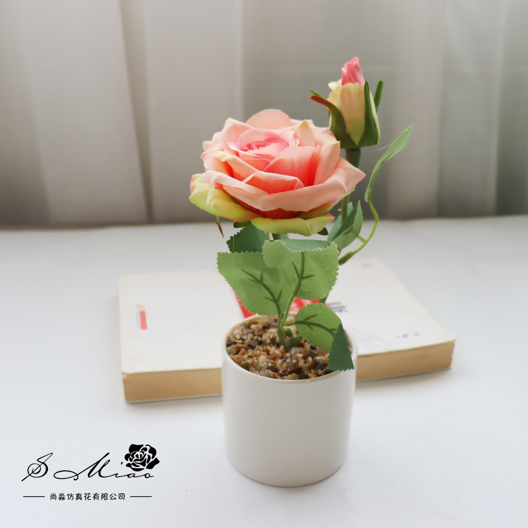 Flores falsas de alta calidad europea rosa bonsai flor de simulación decoración creativa de moda plantación verde artificial simulación maceta