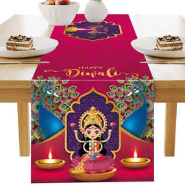 印度排灯节主题派对装饰桌布Diwali灯节餐桌桌面装饰桌旗批发定制