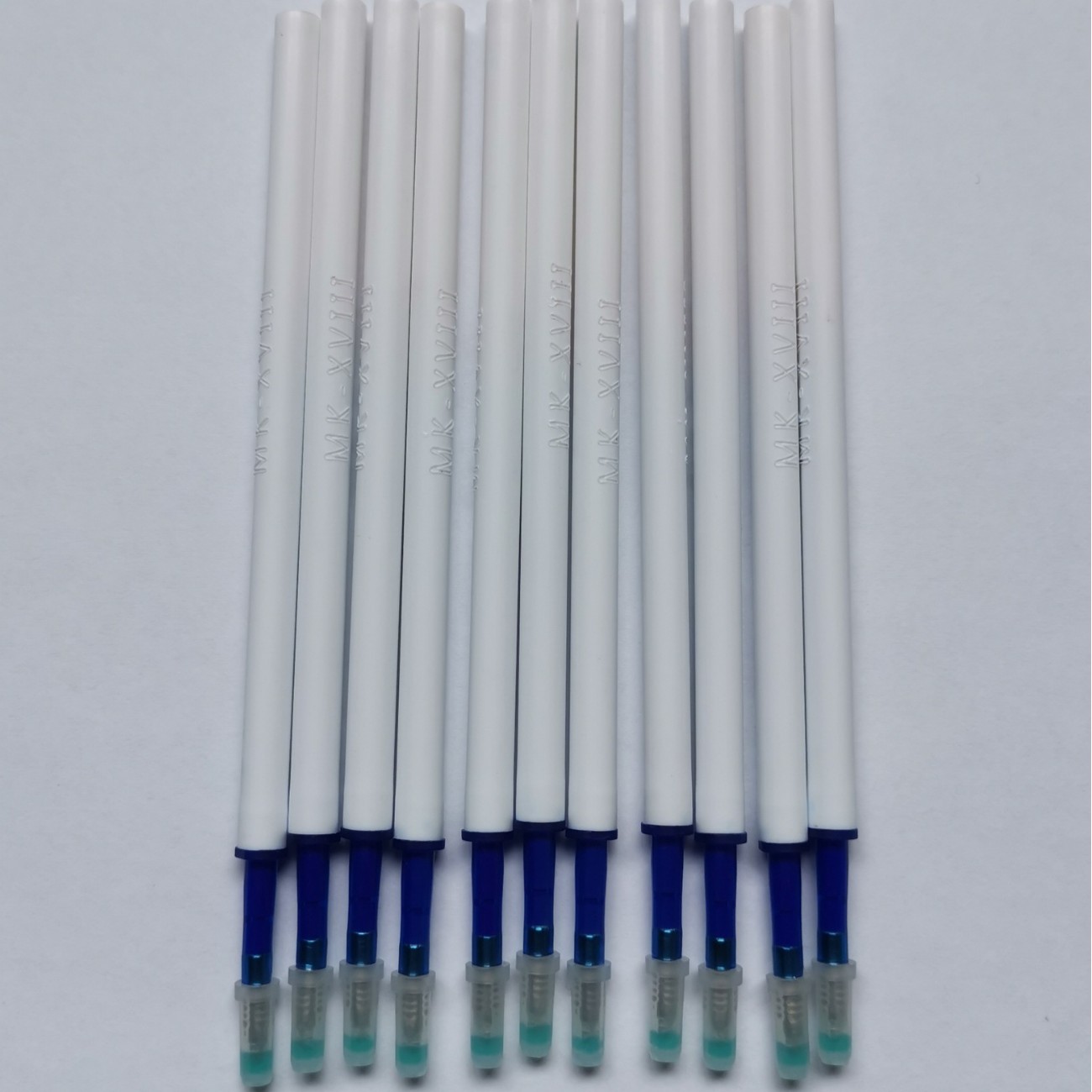 Blue erasable pen tip with bullet-shaped refill