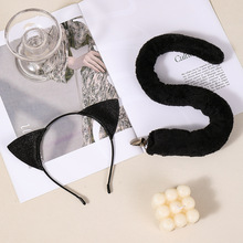 跨境万圣节2025毛绒猫尾巴猫耳朵成人发箍漫展节表演派对直播头箍