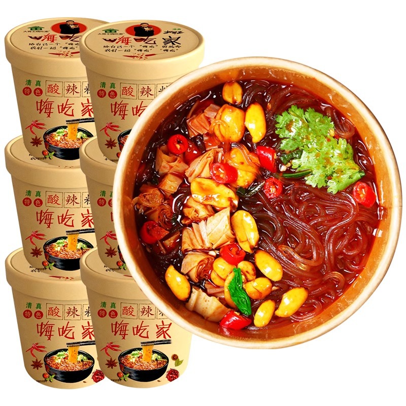 Hichijia Hot and Sour Noodles, Bucket Pack, Wholesale, Convenient Instant Food, Authentic Wet Noodles, Coarse Noodles, Sweet Potato Noodles, Vermicelli