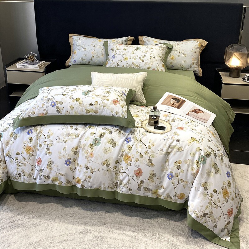 Plant Flower Long-staple Cotton Four-piece Set Retro Advanced Digital Printing Quilt Cover Cotton Bedding