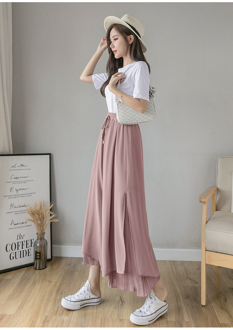 Pleated Chiffon Wide-Leg Slim High Waist Pants NSFYF56256