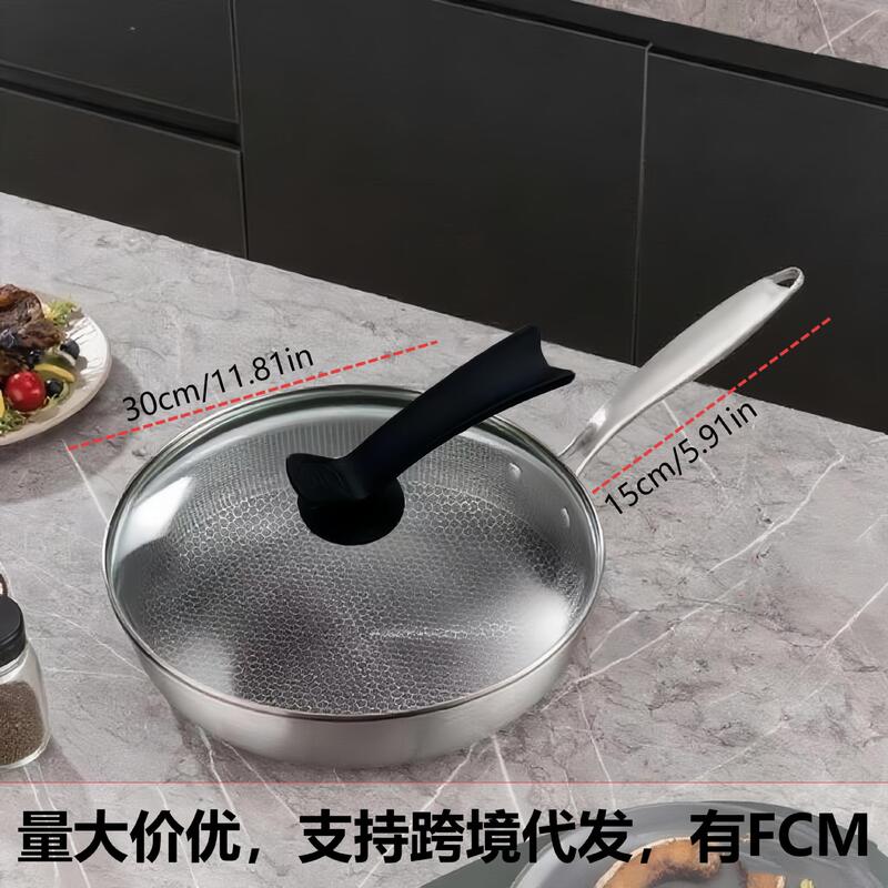 クロスボーダーステンレス鋼コーティングされていないハニカムフライパン平底家庭用中華鍋蓋付きパンケーキオムレツパンケーキステーキフライパン|undefined