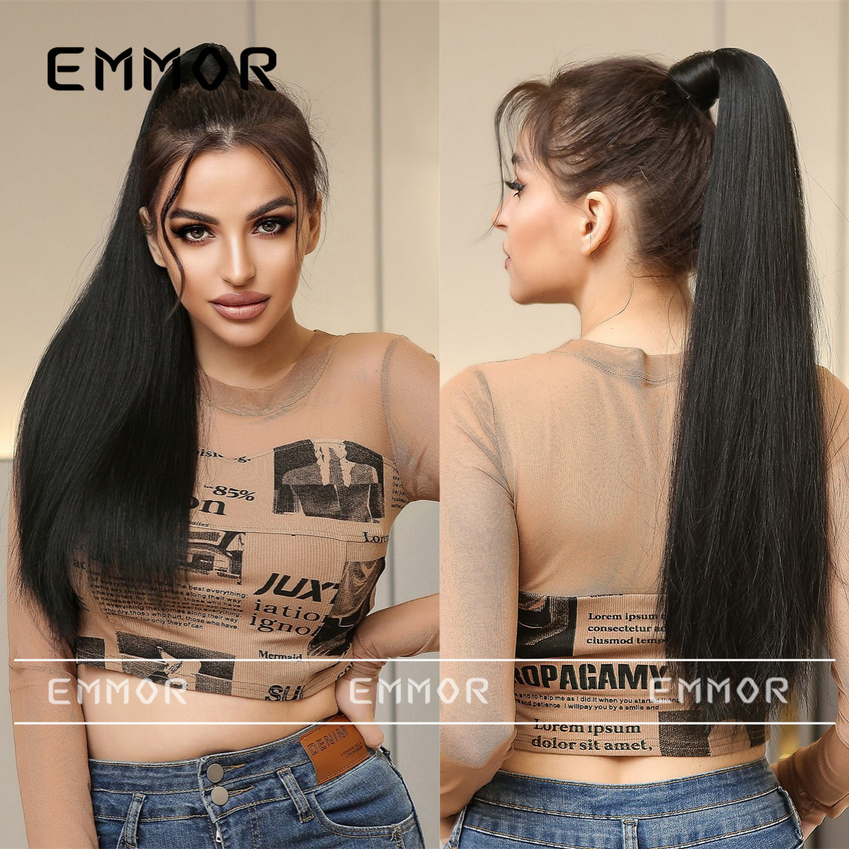 Peluca de mujer con cordones de cola de caballo alta ondulación del agua largo cabello rizado cabello esponjoso natural sin costuras aumento peluca pieza de cabello