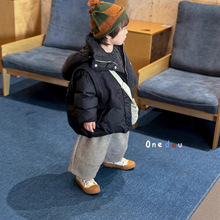 2025韩版冬款连帽短款休闲加厚后背卡通羽绒服小童男童外套5861