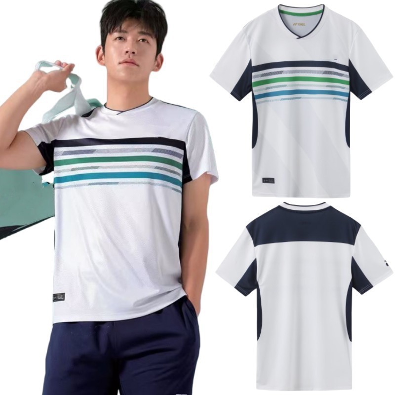 25 New Korean Badminton Tops for Men and Women, Fashionable Colorful Stripesd Quick-Drying Short-Sleeved t Breathable Sportswear