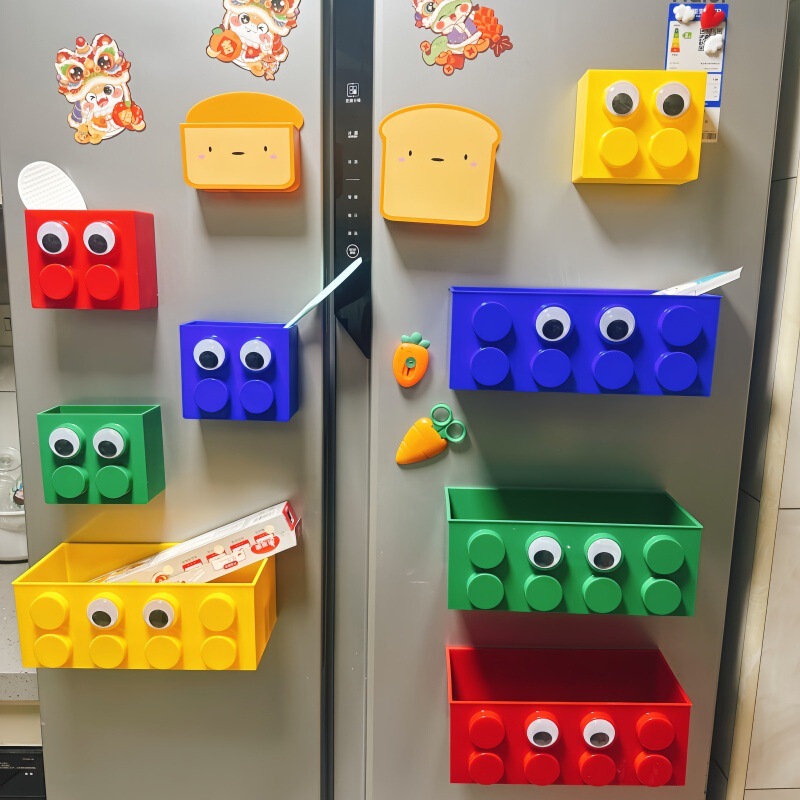Colorful Dopamine Creative Building Blocks Magnetic Absorption Box Refrigerator Magnet Entrance Door Storage Shelf with Eyes