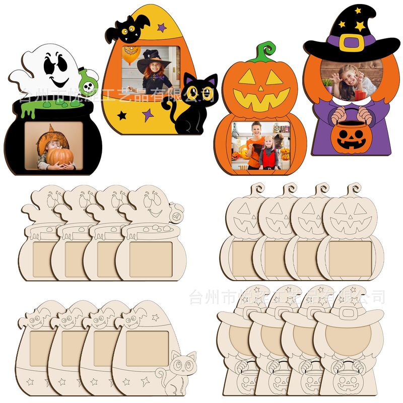 Amazon cross-border Halloween gift wooden photo frame handmade children's DIY wooden crafts decorations party Amazon cross-border Halloween gift wooden photo frame handmade children's DIY wooden crafts decorations party