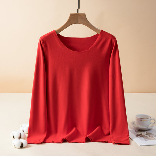 Double-sided faux-fur base layer for women: autumn/winter fleece-lined, extra-thick, warm thermal underwear with a crew neck—fitted design, long sleeves, and a relaxed-fit top.