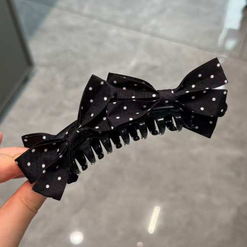 3# black polka dot bow banana clip - approximately 13cm