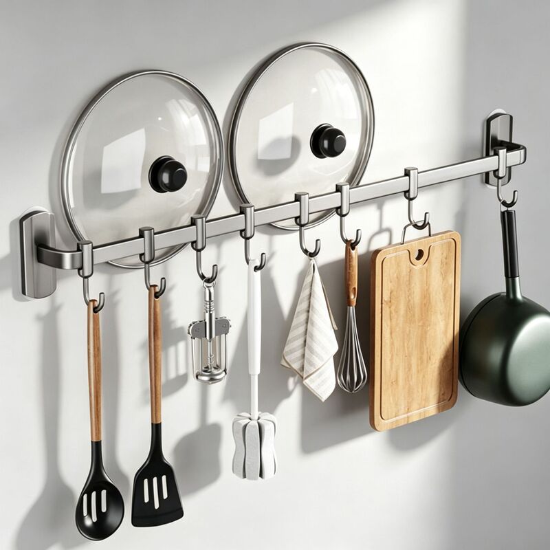 Kitchen Hook Rack, No-Drill Wall-Mounted Storage Rack for Spatulas and Spoons, Space Aluminum Hook Rack, Wall-Mounted Storage Wholesale Kitchen Hook Rack, No-Drill Wall-Mounted Storage Rack for Spatulas and Spoons, Space Aluminum Hook Rack, Wall-Mounted Storage Wholesale