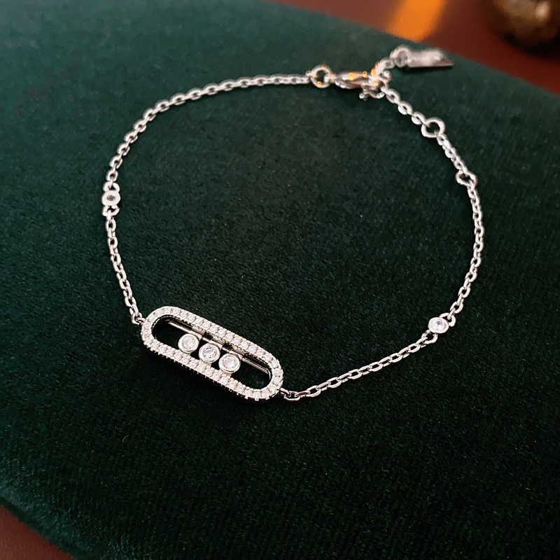Zircon hueco deslizante collar elíptico ligero lujo frío viento delicado pulsera alta sensación de moda conjunto de joyería mujer