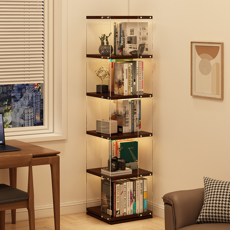 Rotating Bookshelf Storage Rack Floor-Standing Trapezoidal Household Small Solid Wood Living Room Wall-Mounted Multi-Layer Storage Bookcase