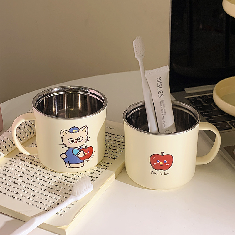 卡通创意凯蒂猫牙刷杯洗漱杯儿童可爱情侣漱口杯不锈钢高颜值水杯|undefined