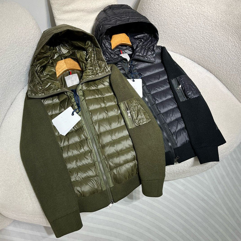 유럽 2024 새로운 후드 다운 재킷 남자의 겨울 패션 바느질 니트 슬리브 카디건 외부 몽골 쇼트 탑