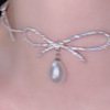 Necklace with bow from pearl, advanced fashionable chain for key bag , light luxury style, high-quality style, wholesale