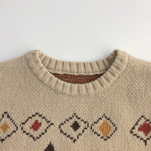 Graffiti rhombus ~ personalized contrasting color children's sweater autumn and winter Korean style men's and women's retro sweater pullover loose forest