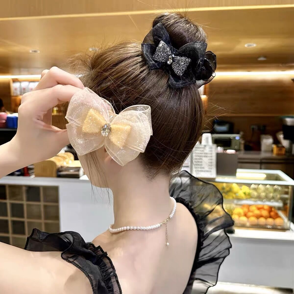 Pince à cheveux en forme de boule élégante et légère, pince à cheveux en maille double face, pince à tête sphérique de tempérament doux, pince fixe pour queue de cheval haute_voghion.com