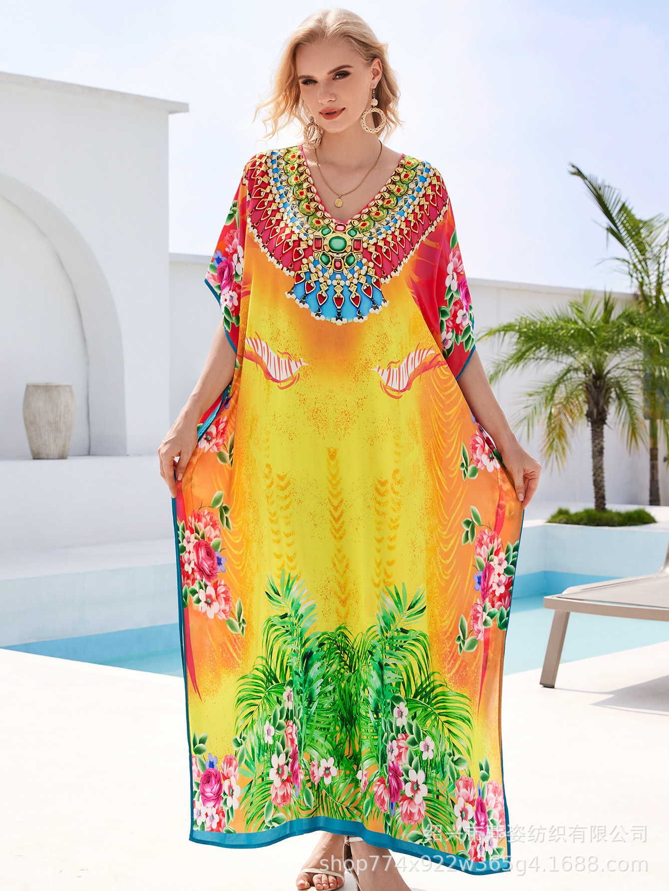 Camisas de playa de algodón impresa bata de vacaciones bikini con trajes de baño camisa buñuelo nuevo 45 - 1