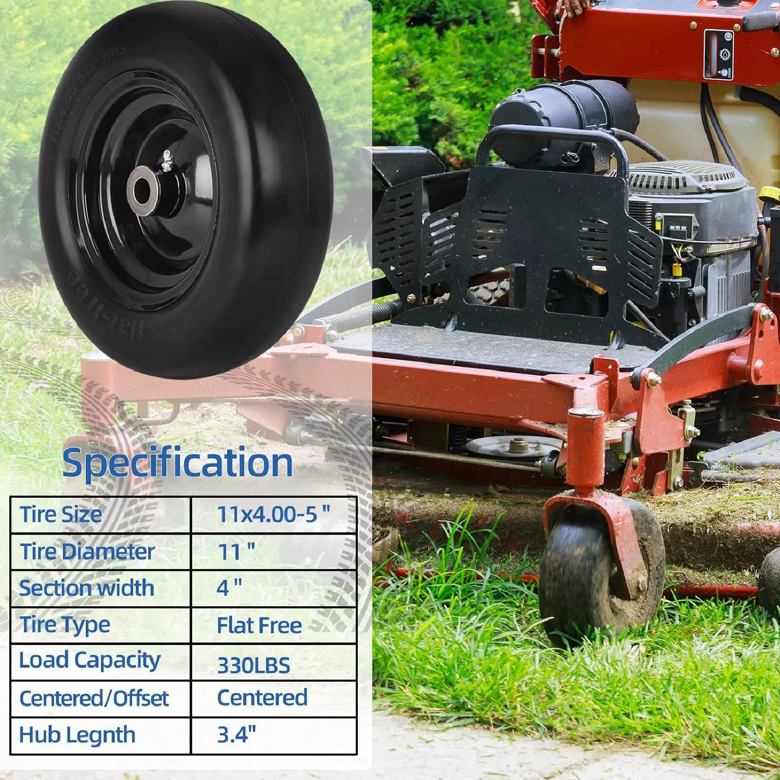 11x4.00-5 割草机轮胎，无爆胎，实心光滑轮胎和车轮 PU轮