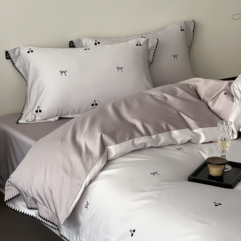 Completo letto francese in raso di cotone con copripiumino_voghion.com
