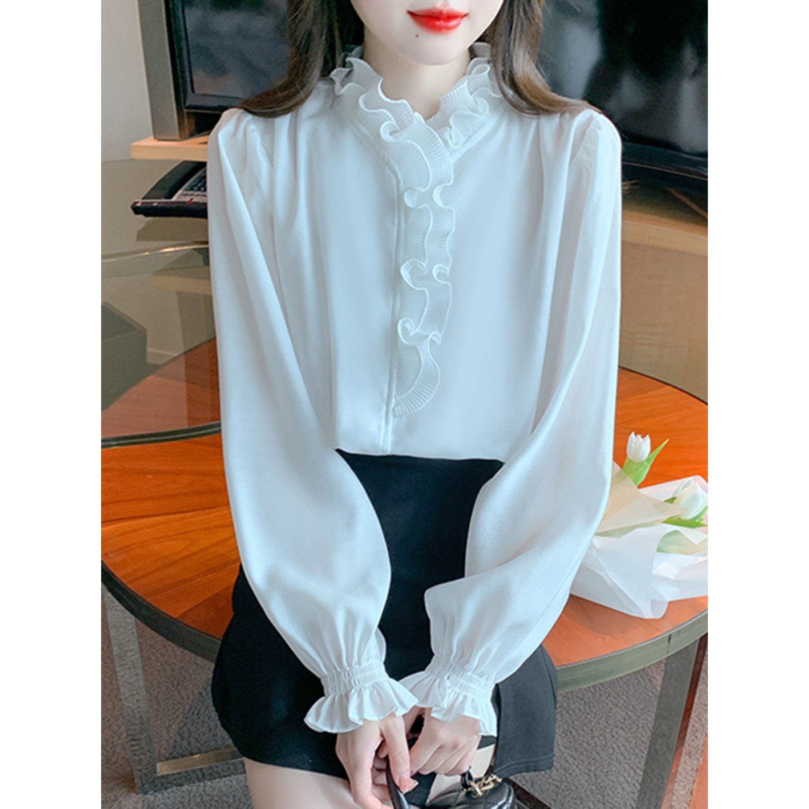 Camicia elegante da donna in chiffon a maniche lunghe per primavera_voghion.com
