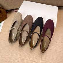 平底法式复古玛丽珍鞋单鞋女鞋子2025新款秋冬磨绒面底豆豆鞋大码