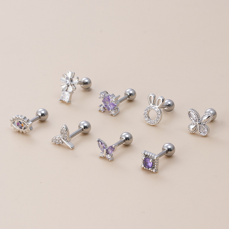 1 Piece Fashion Flower Butterfly Fish Tail Stainless Steel Copper Inlaid Zircon Ear Studs display picture 4