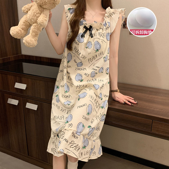 Camisón de las mujeres vestido de mitad de longitud verano dulce Correa linda princesa estilo estudiante con almohadilla en el pecho pijamas vestido entrega en vivo