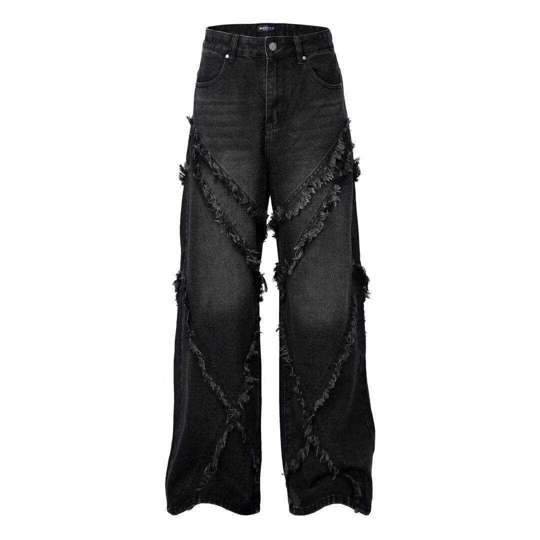 Unisex High Street Vintage Washed Distressed Patchwork Jeans Relaxed Wide Leg Straight Denim Pants for Men And Women_mkmklike.com