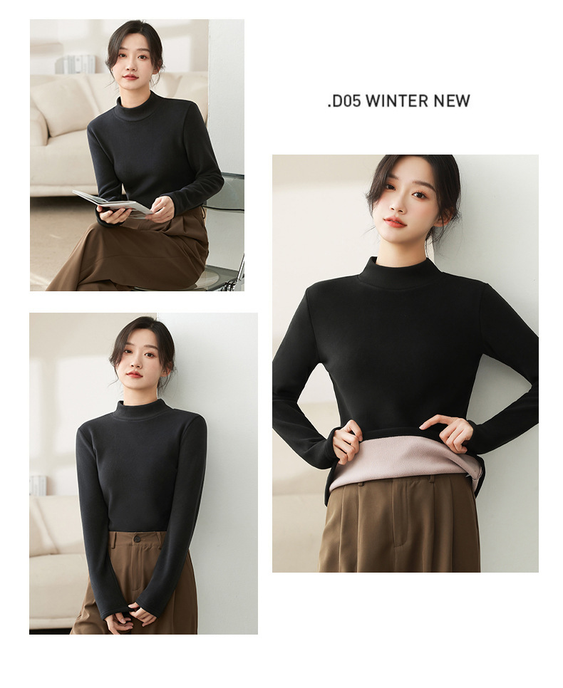 Abbigliamento da donna, maglione a collo alto in velluto tedesco, autunno e inverno, nuovo, intimo spesso, di alta qualità, nero, collo medio, caldo_voghion.com