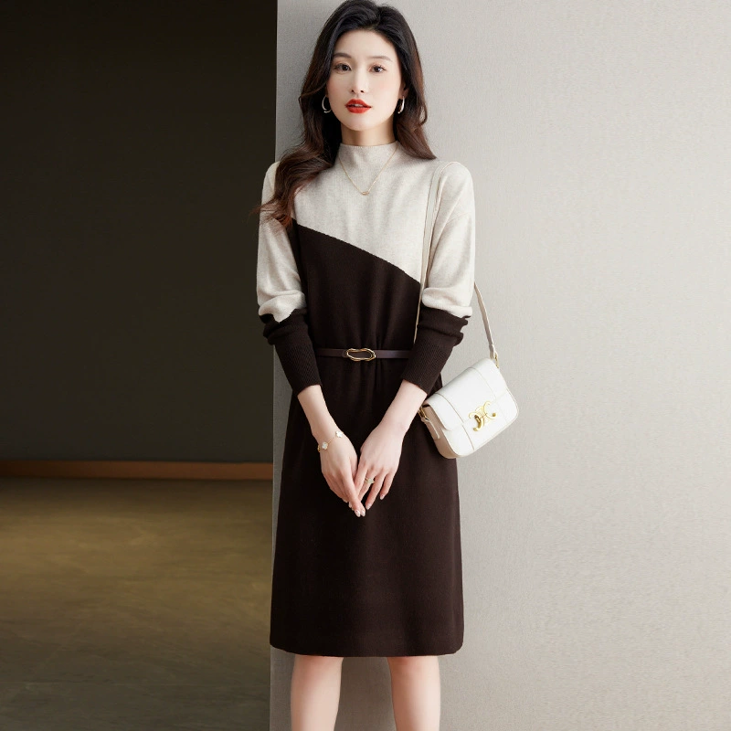 2023 Новый элегантный светский темперамент в стиле Chanel, мода для похудения, соответствие цветов, поддельное свободное трикотажное женское платье из двух частей