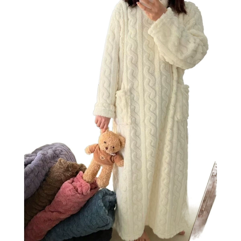 Теплый пижамный комплект, коралловый бархат, зимнее длинное bathrobe для отдыха, оверсайз