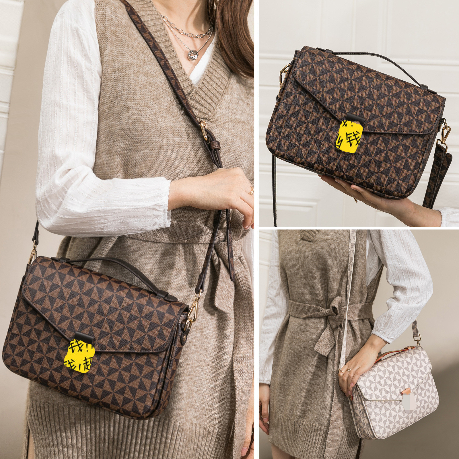 El mismo bolso de mujer 2024, la nueva versión coreana de la moda, con hebillas oblicuas, bolsos cuadrados pequeños, bolsos estampados retro