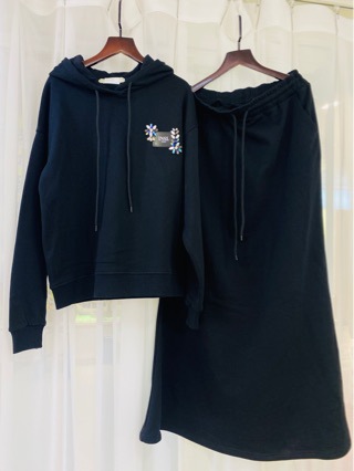 现货女士卫衣套装长裙纯棉长裙外单