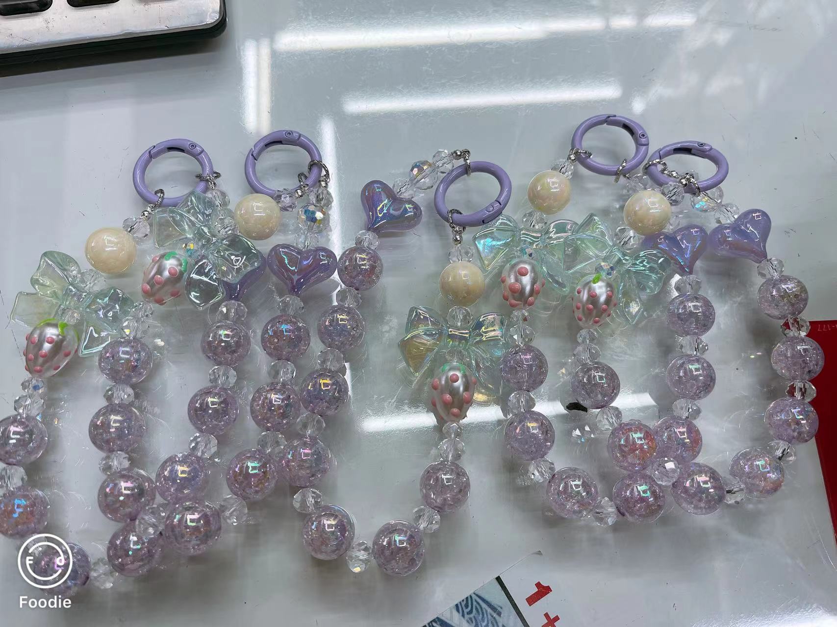 Creative Ins-style little rabbit pink heart-shaped bead chain, mobile phone chain, hanging rope, short pendant, keychain pendant pic 3