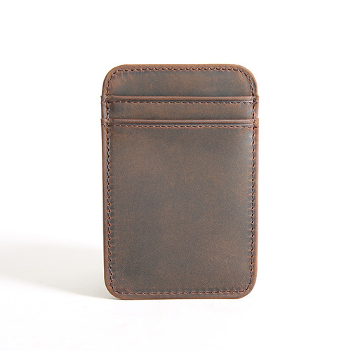 Retro Crazy Horse first-layer cowhide short card holder men's genuine leather bank card holder ultra-thin mini business card holder