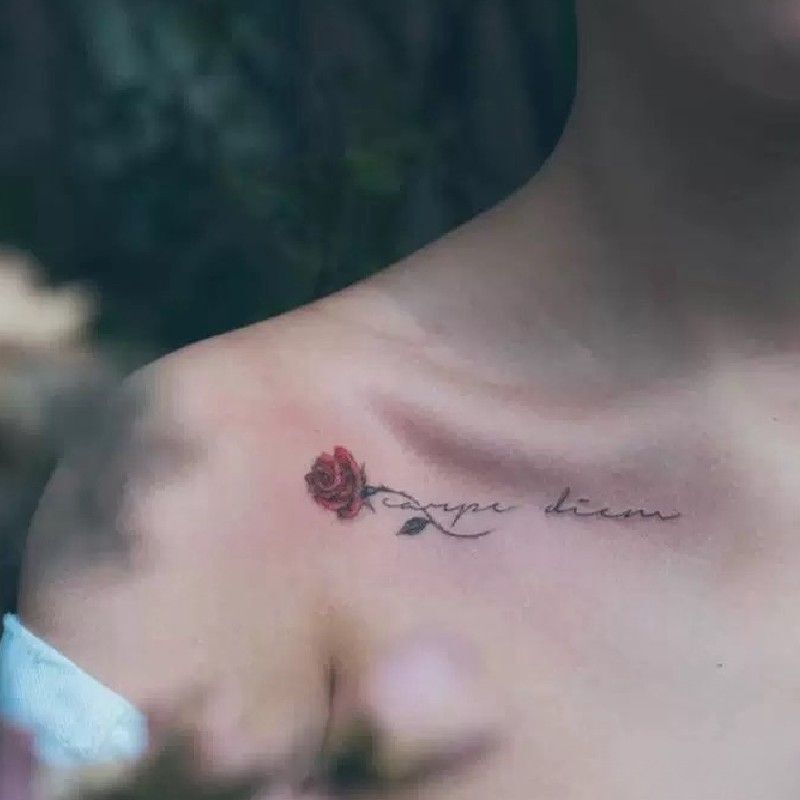 Advanced Sense Rose English Collarbone Small Pattern Student Disposable Washable Color Tattoo Sticker Women's Waterproof and Long-lasting Advanced Sense Rose English Collarbone Small Pattern Student Disposable Washable Color Tattoo Sticker Women's Waterproof and Long-lasting