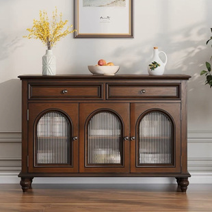 American Style Country Solid Wood Retro Sideboard Small Apartment Kitchen Storage Cabinet Arch Wine Cabinet Integrated Wall Sideboard