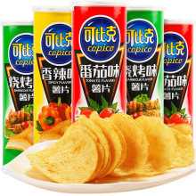 可比克薯片原味番茄烧烤105g*24罐美味小吃经典膨化零食解馋