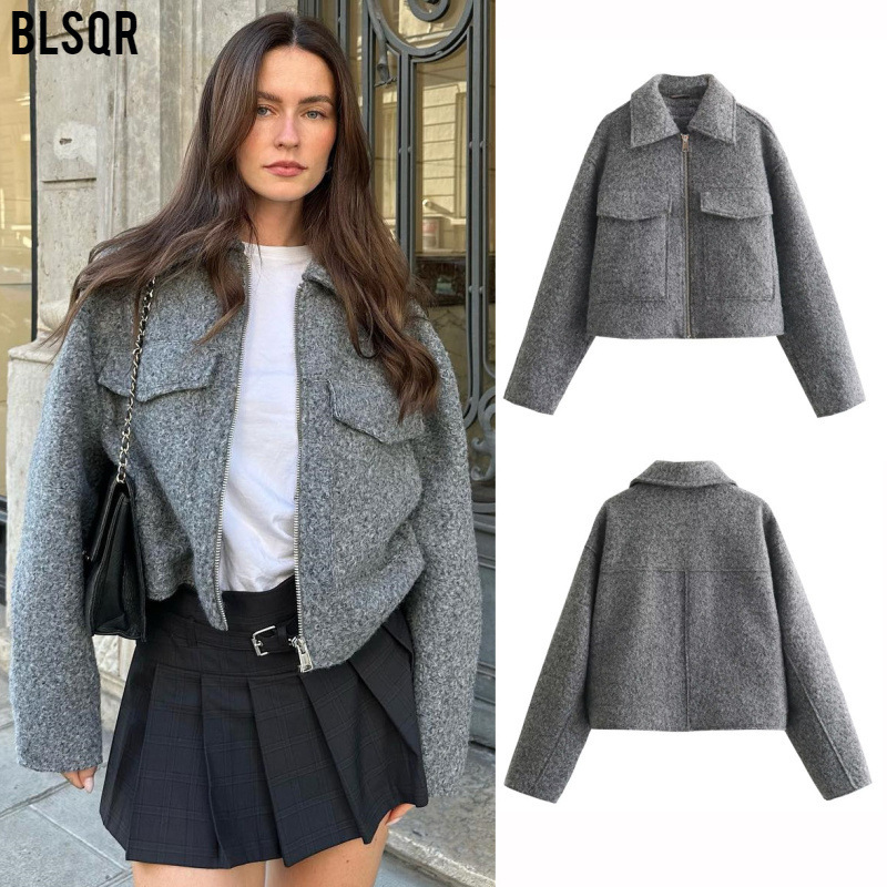 Cross-Border Amazon 2026 Spring, Autumn, and Winter New Women's Clothing Beaded Woolen Short Loose Casual Woolen Coat B62805